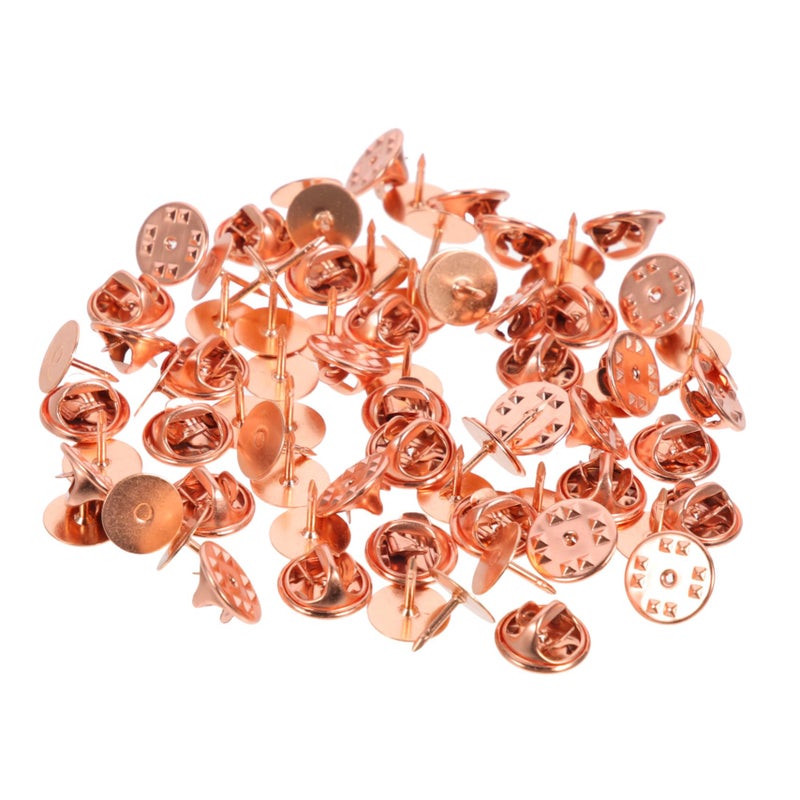 Rose Gold 50 Sets Pin Back Clutch Locking Backs with Flat Head Pins for Jewelry Making - Image 2