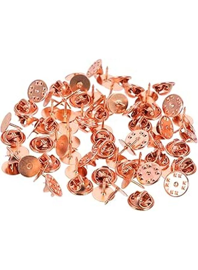 Rose Gold 50 Sets Pin Back Clutch Locking Backs with Flat Head Pins for Jewelry Making - Image 1