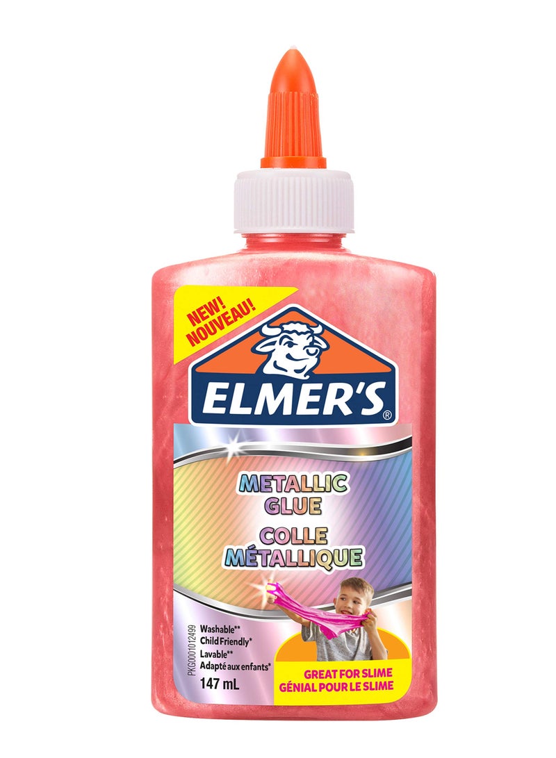 Elmers Elmer's Metallic PVA Glue | Pink | 147 mL | Washable with soap and water for easy, stress-free cleanups | Great for Making Slime | eye-catching arts, crafts and slime | Kid Friendly (Pack of-1) - Image 1