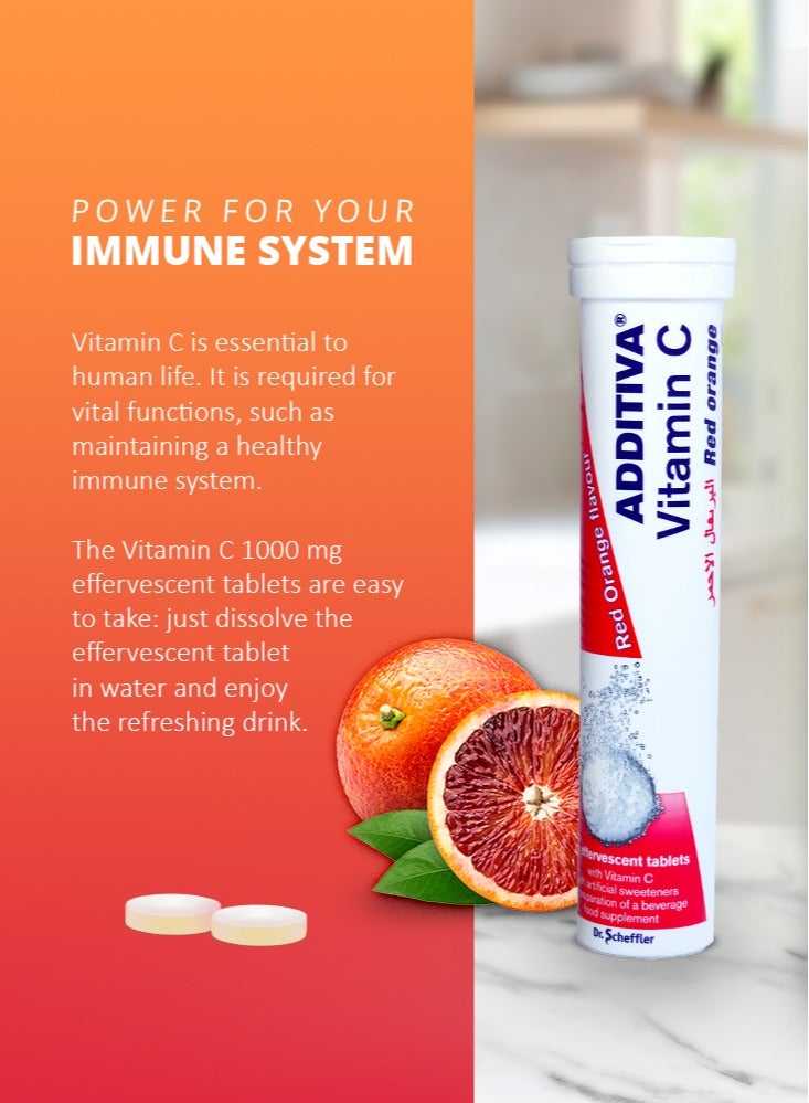 Additiva Vitamin C Effervescent Tablets Red Orange Flavor 1000mg, 80g, 20tabs - Image 4