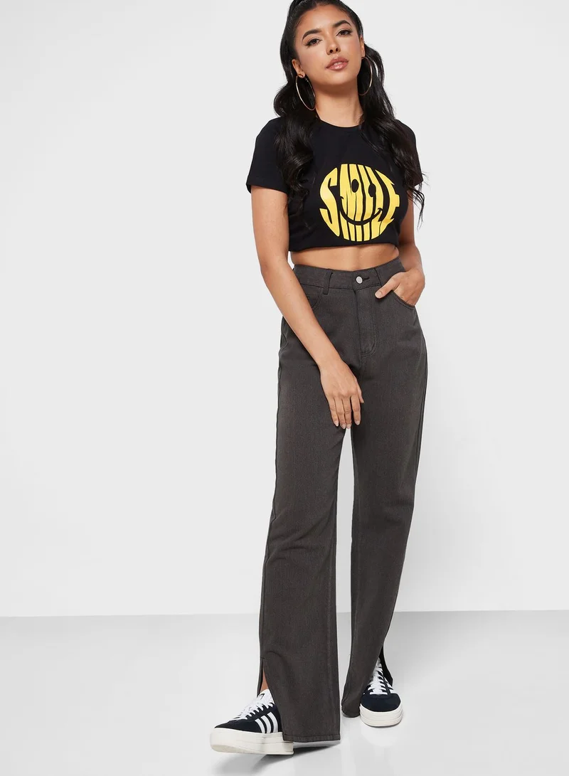 Ginger Wide Leg Jeans With Slit