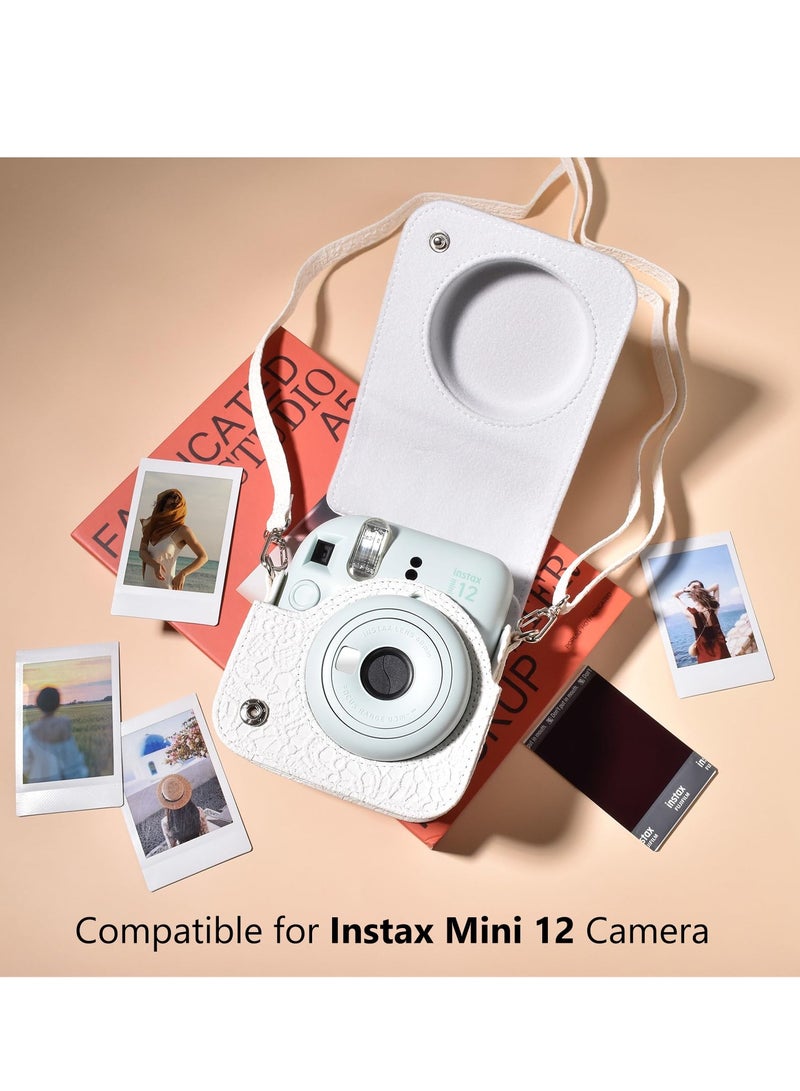 Case for Fuji Instax Mini 12/Polaroid Mini 12, PU Leather Protective Case for Fujifilm Instax Mini 12 Instant Camera, Removable Case with Adjustable Shoulder Strap (White) - Image 4