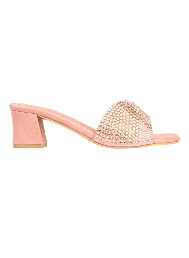 Dollar's Fashion Amina Women Heels, Synthetic Leather Block Heel Sandals, Embellished Upper Slip On Design, Dressy Party Heels for Women, Occasion Footwear - Image 3