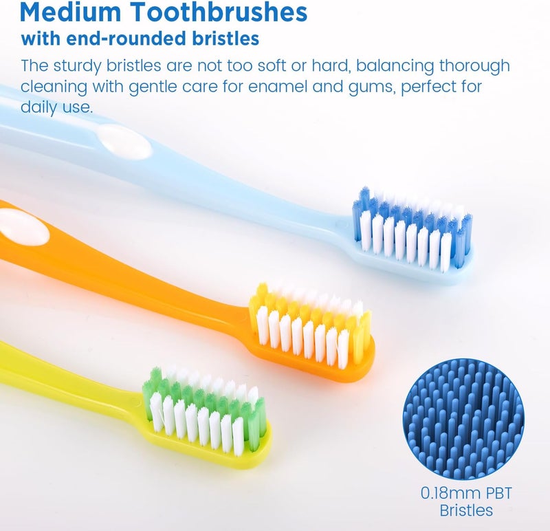 Frekare Medium Toothbrushes for Adults, Toothbrush Medium Bristles with Covers for Travel, Deep Plaque & Stain Removal, 6 Count - Image 2