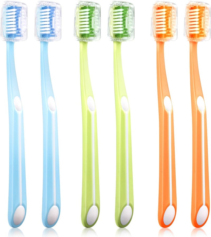 Frekare Medium Toothbrushes for Adults, Toothbrush Medium Bristles with Covers for Travel, Deep Plaque & Stain Removal, 6 Count - Image 1