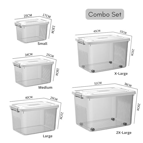 KREPS® Plastic Storage With Latching Lids Stackable Storage Containers For Organizing, Large Storage Box For Bedroom, Classroom, Kitchen, Garage, Office. (TRANSPARENT, COMBO) - Image 2