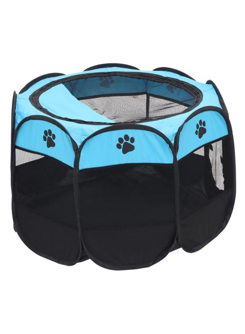 BLOOMING TIME Portable Cat House and Pet Playpen Folding Fabric Tent in Blue Black - Image 1
