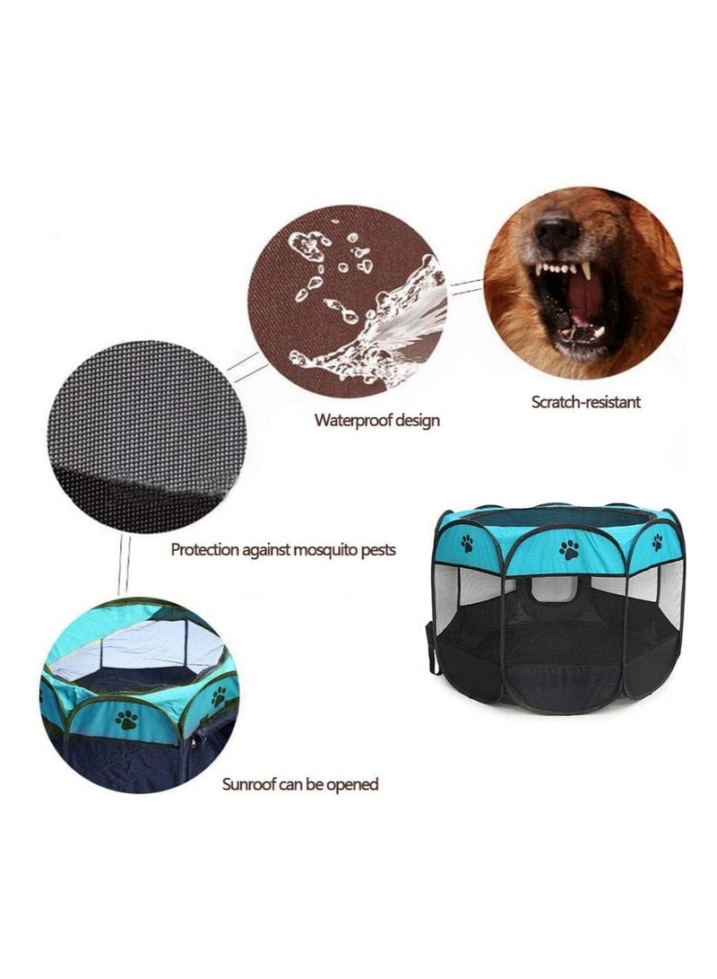 BLOOMING TIME Portable Cat House and Pet Playpen Folding Fabric Tent in Blue Black - Image 3