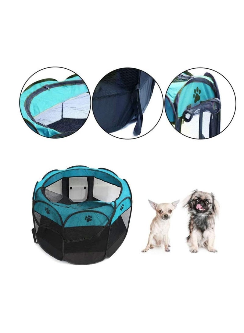 BLOOMING TIME Portable Cat House and Pet Playpen Folding Fabric Tent in Blue Black - Image 2