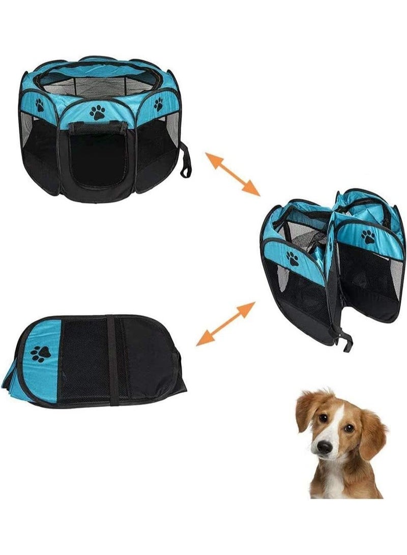 BLOOMING TIME Portable Cat House and Pet Playpen Folding Fabric Tent in Blue Black - Image 4