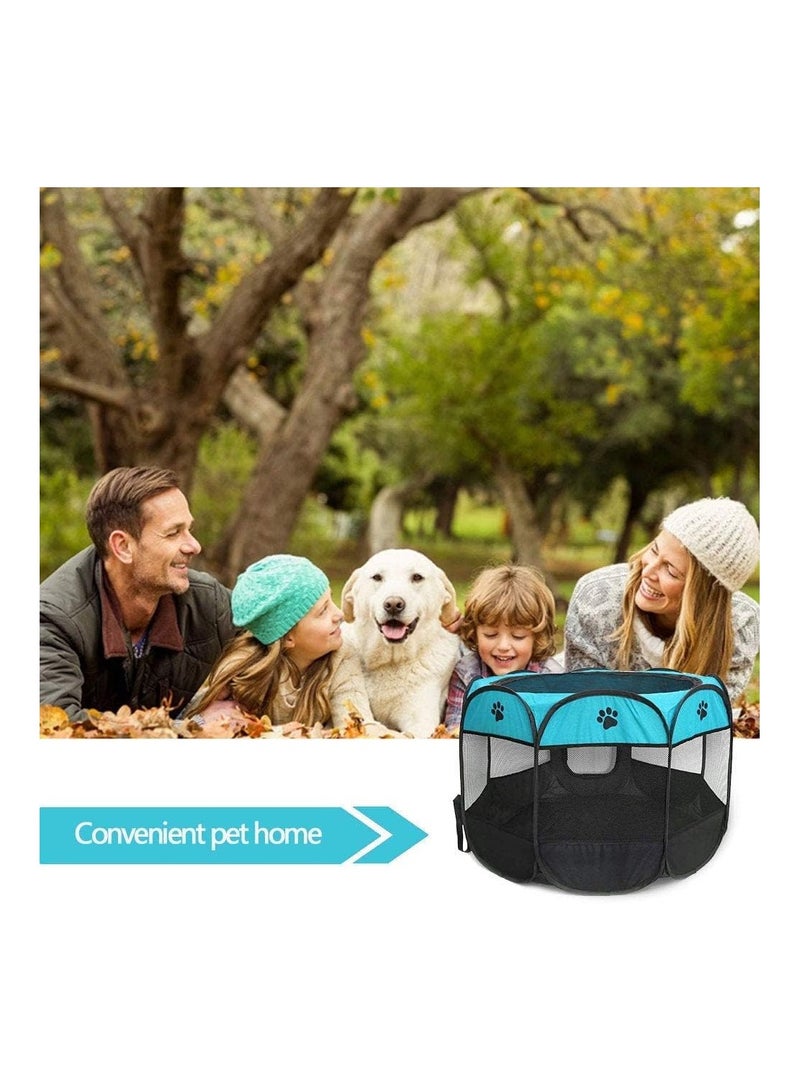 BLOOMING TIME Portable Cat House and Pet Playpen Folding Fabric Tent in Blue Black - Image 5
