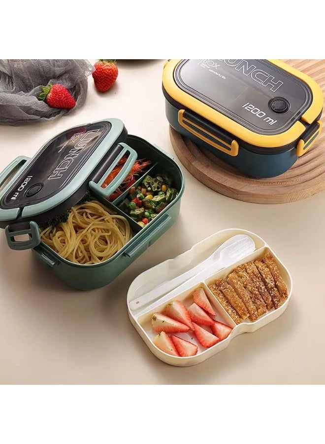 QSHOP Kids Lunch Box - 3 Organized Compartments + Built-in Cutlery (Fork & Spoon) with Built-in Case, Perfect for School, Club & Classes Lunch Box with Tight Lock  - Image 4