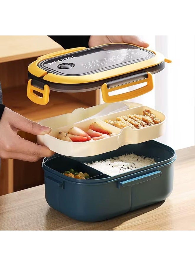 QSHOP Kids Lunch Box - 3 Organized Compartments + Built-in Cutlery (Fork & Spoon) with Built-in Case, Perfect for School, Club & Classes Lunch Box with Tight Lock  - Image 2