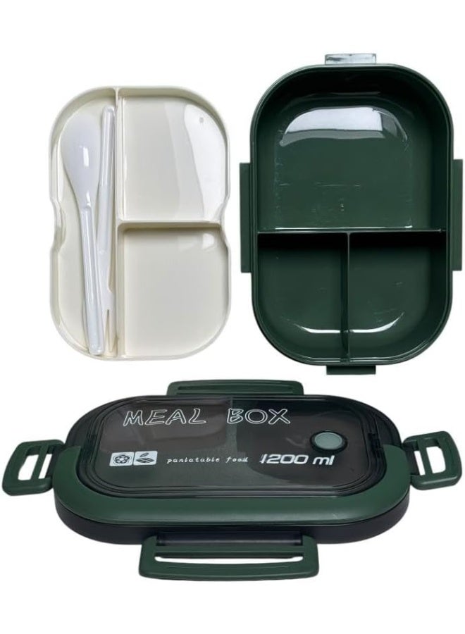 QSHOP Kids Lunch Box - 3 Organized Compartments + Built-in Cutlery (Fork & Spoon) with Built-in Case, Perfect for School, Club & Classes Lunch Box with Tight Lock  - Image 3
