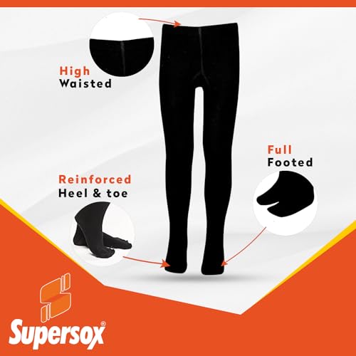 Supersox Tights for Girls, Made with Breathable, Anti Odour & Moisture Absorbent Combed Cotton, Ideal for Ballet/Dancing/Everyday Activity (Black, Pack of 1) (IN, Age, 8 Years, 10 Years, Black) - Image 4