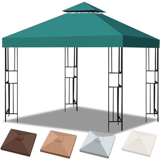 REPLACEMENT CANOPY GAZEBO 3 X 3 M WATERPROOF AND WINTERPROOF - DOUBLE LAYER GAZEBO ROOF WITH VENTILATION, 300D POLYESTER UV PROTECTION FOR GARDEN/CAMPING (GREEN) - Image 2