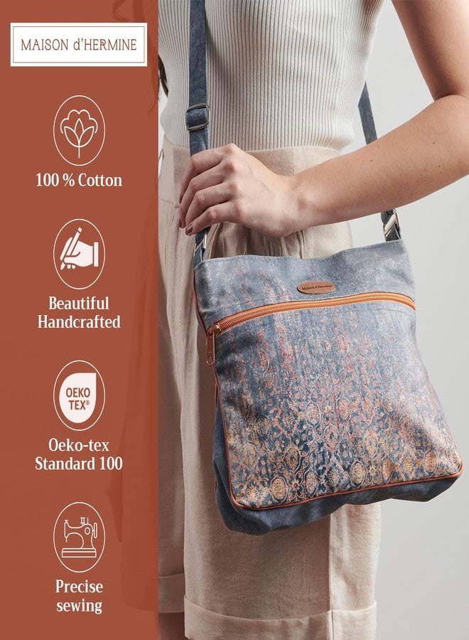 ميزون دي هيرمين حقائب كروس بودي من ميزون دي هيرمين للنساء، حقيبة كتف من قماش الكانفاس القطني للتسوق والسفر والاستخدام اليومي، حقيبة يد متعددة الجيوب بسحابات (عيب بسيط) - Image 2