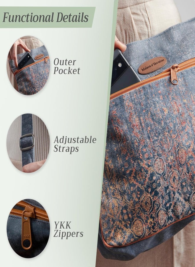 ميزون دي هيرمين حقائب كروس بودي من ميزون دي هيرمين للنساء، حقيبة كتف من قماش الكانفاس القطني للتسوق والسفر والاستخدام اليومي، حقيبة يد متعددة الجيوب بسحابات (عيب بسيط) - Image 4