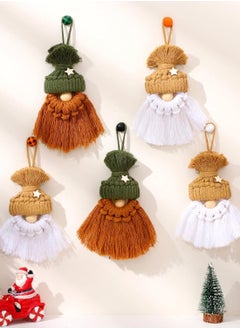 Antikiano 5 Pcs Boho Christmas Tree Hanging Ornaments Macrame Gnomes Ornament 6 Inch Knitted Boho Christmas Tree Decorations Neutral Farmhouse Rustic Christmas Tree Decor for  - Image 1