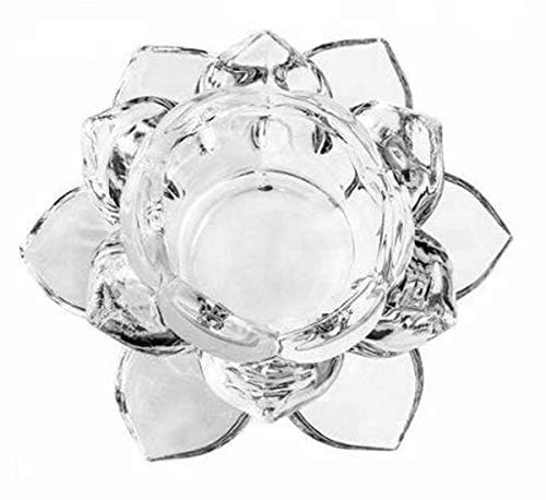 IndusBay® Pack of 12, Decoration Crystal Glass Lotus Candle Holders for Home Decoration Tealight Holders Exquisite Crystal Diya for Diwali Wedding - Image 1