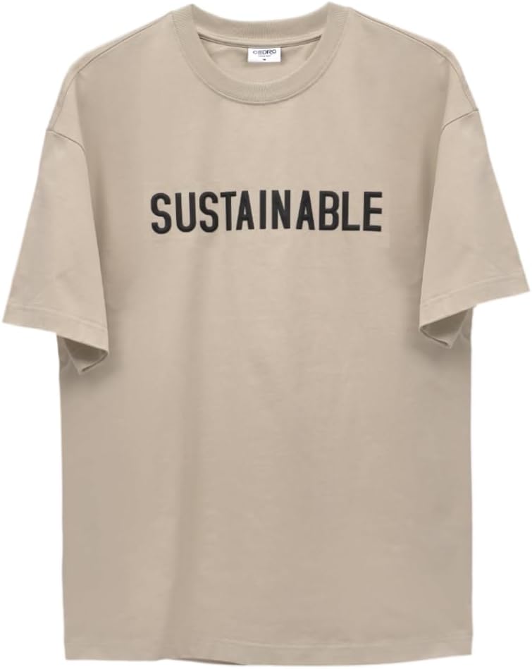 Cedro Men's Oversize Graphic Cotton Tee - Sustainable Beige T-Shirt - Image 1