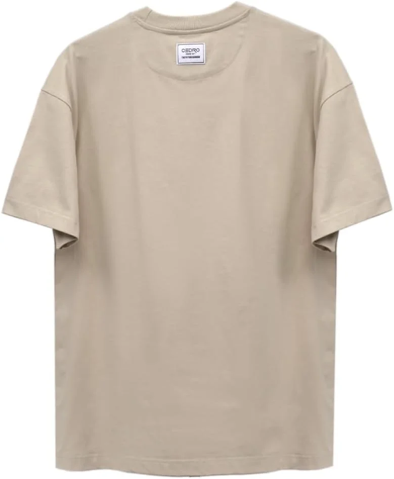 سيدرو Cedro Men's Oversize Graphic Cotton Tee - Sustainable Beige T-Shirt