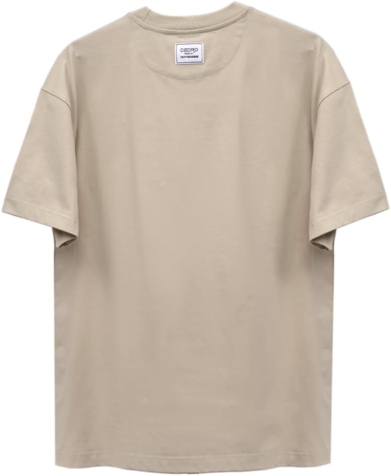 Cedro Men's Oversize Graphic Cotton Tee - Sustainable Beige T-Shirt - Image 2