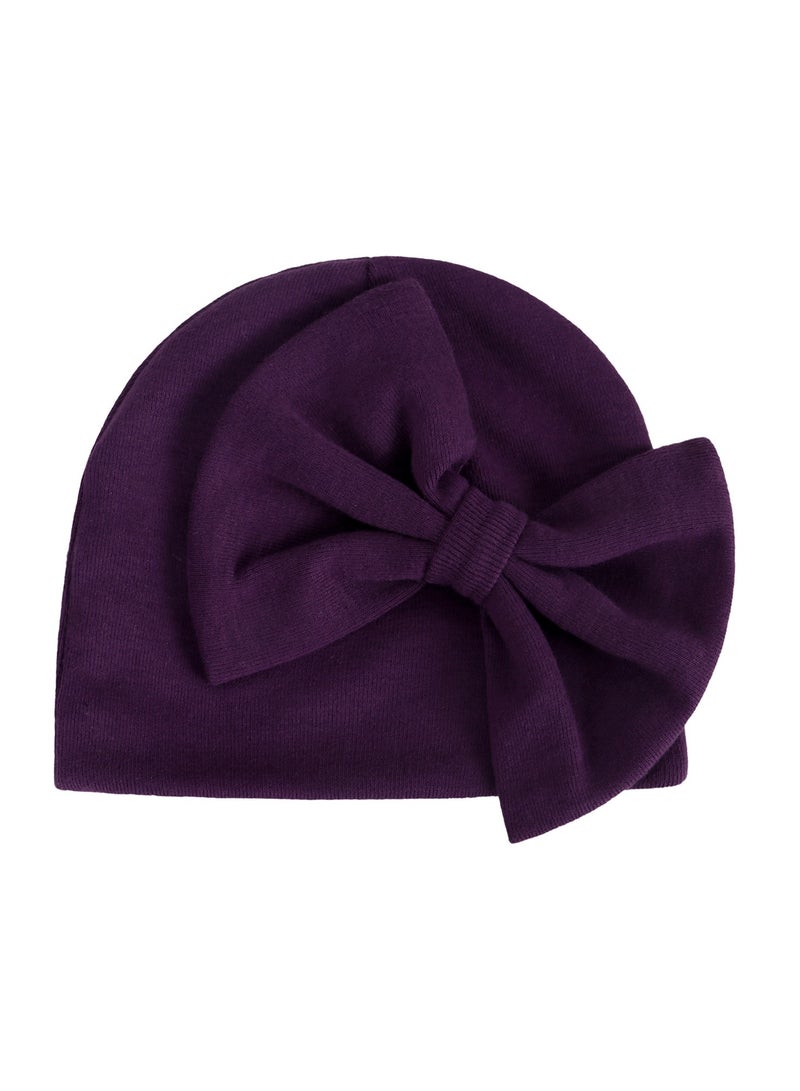 Newborn Bowtie Pullover Hat Dark Purple  - Image 1