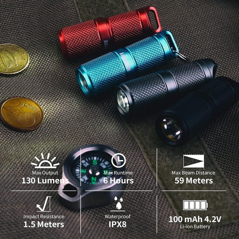 MecArmy X4S 130 Lumen Aluminum Keychain EDC Flashlight with Micro USB Charging - Waterproof Red Torch - Image 2