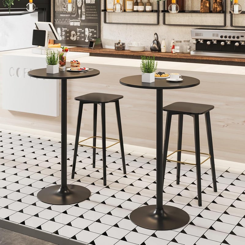 Giantex Two-in-one Bar Table with Detachable Pole, Metal Base, 24" Round Top, 40"/22" Two Convertible Height, Cocktail Table, Coffee Table, Pub Table for Dining Room, Restaurant, Kitchen (1, Black) - Image 1