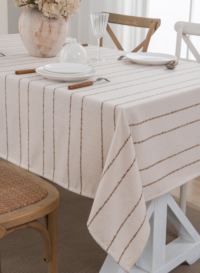 Caflife Beige Rectangle Tablecloth 55x70 Inch, Cotton Linen Polyester Blend Stripes Table Cloth, Farmhouse Boho Decorative Table Cover for Dining Room Party Buffet Home Kitchen Table Decor - Image 2