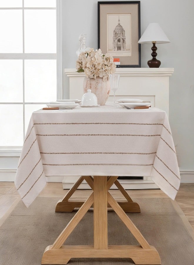Caflife Beige Rectangle Tablecloth 55x70 Inch, Cotton Linen Polyester Blend Stripes Table Cloth, Farmhouse Boho Decorative Table Cover for Dining Room Party Buffet Home Kitchen Table Decor - Image 3