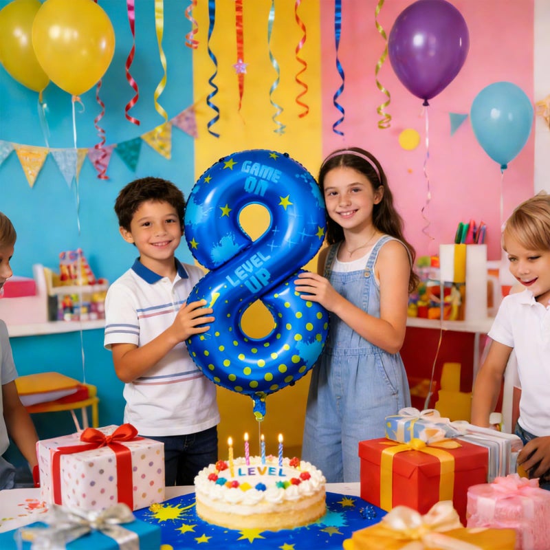 Lcoor Video Game Birthday Party Decorations, 40inch Blue Video Game Number 8 Foil Balloon for Level Up Games Themed Birthday Party Supplies (8) - Image 5