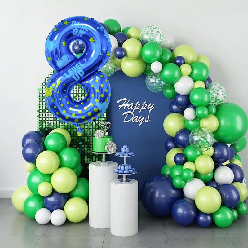 Lcoor Video Game Birthday Party Decorations, 40inch Blue Video Game Number 8 Foil Balloon for Level Up Games Themed Birthday Party Supplies (8) - Image 4