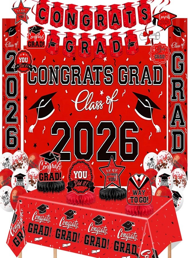 EMORBALS 2026 Graduation Decorations Set - Congrats Grad 2026 Banner, Class of 2026 Backdrop, Balloons & Streamers Kit, Complete Party Supplies for High School & College Celebrations(Red) - Image 1