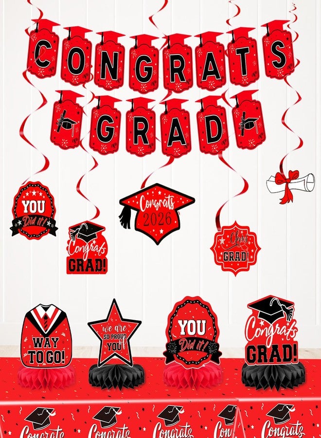 EMORBALS 2026 Graduation Decorations Set - Congrats Grad 2026 Banner, Class of 2026 Backdrop, Balloons & Streamers Kit, Complete Party Supplies for High School & College Celebrations(Red) - Image 3