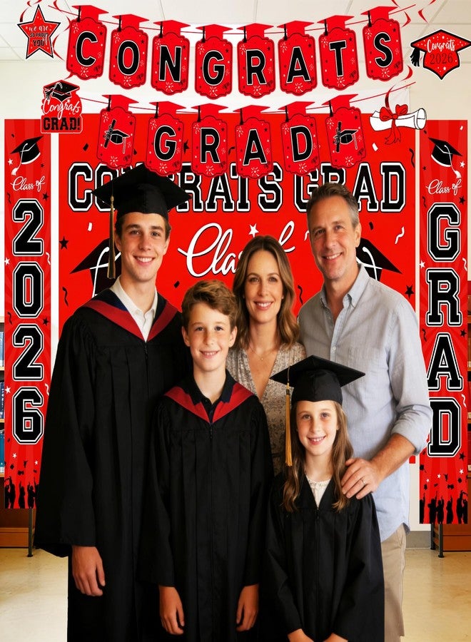 EMORBALS 2026 Graduation Decorations Set - Congrats Grad 2026 Banner, Class of 2026 Backdrop, Balloons & Streamers Kit, Complete Party Supplies for High School & College Celebrations(Red) - Image 5
