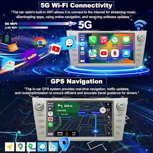 iCarSEPTON 64G 5GWiFi Upgrade Android Car Radio for Toyota Camry 2007 2008 2009 2010 2011, Head Unit HD 9inch Touch Screen Car Stereo Wireless Carplay Android Auto Bluetooth GPS Navigation SWC FM Backup Camera - Image 4