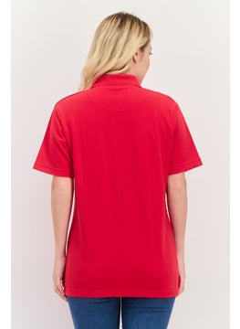 Featherlite Women Spread Collar Short Sleeves Plain Polo Shirt, Red  - Image 2