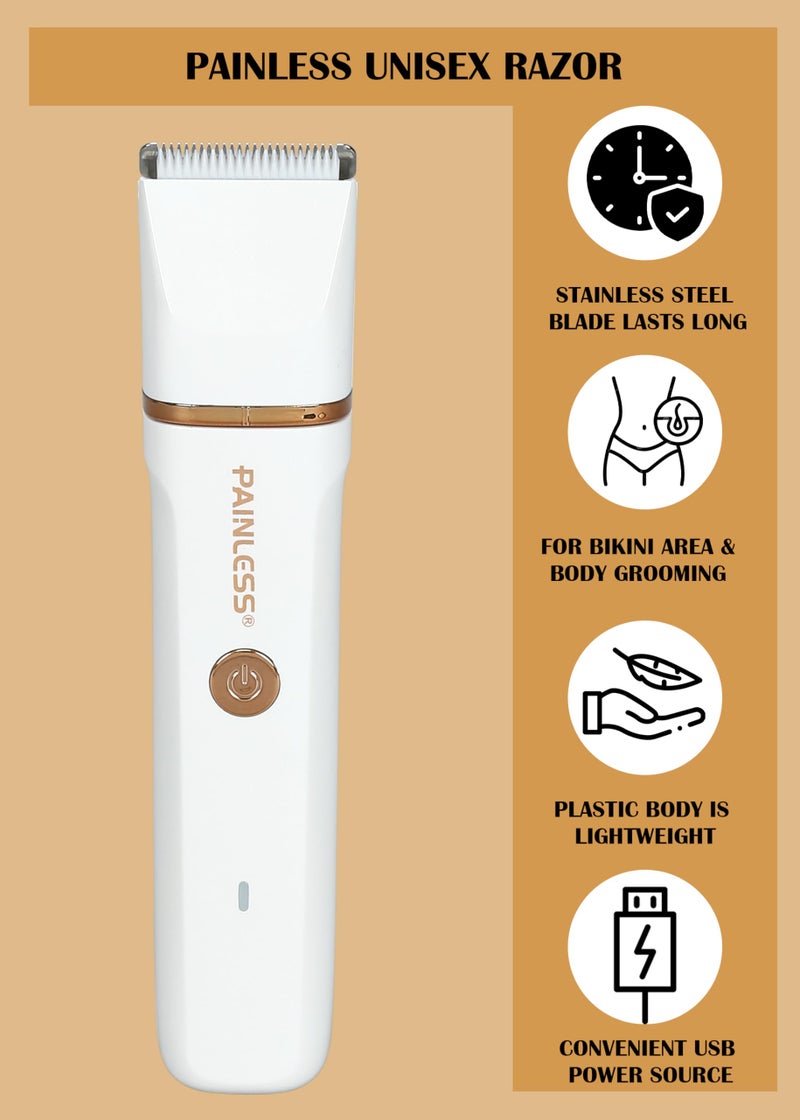 Painless Electric Bikini Trimer & Shaver For Women - Rose Gold | Rechargeable Hair Remover For Arms, Legs, Underarms And Facial Hairs | Cordless & Waterproof Design Body Hair Trimmer (White) - Image 4