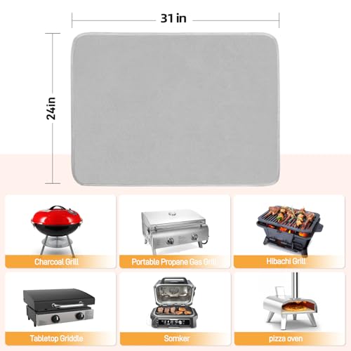 Amerbro 24 x 31in Fireproof Grill Mats for Outdoor Grill to Protect Your Grill Table - Heat Resistant Grill Table Mat - Waterproof & Oilproof BBQ Mat - Grey - Image 5