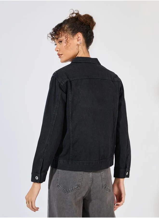 Styli Embellished Detail Denim Jacket