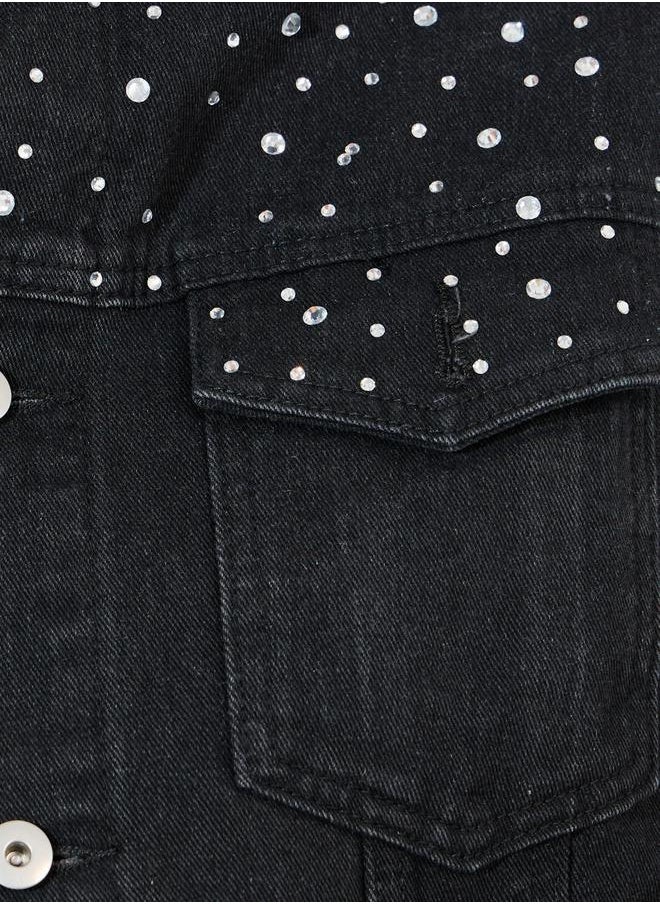 Styli Embellished Detail Denim Jacket  - Image 4