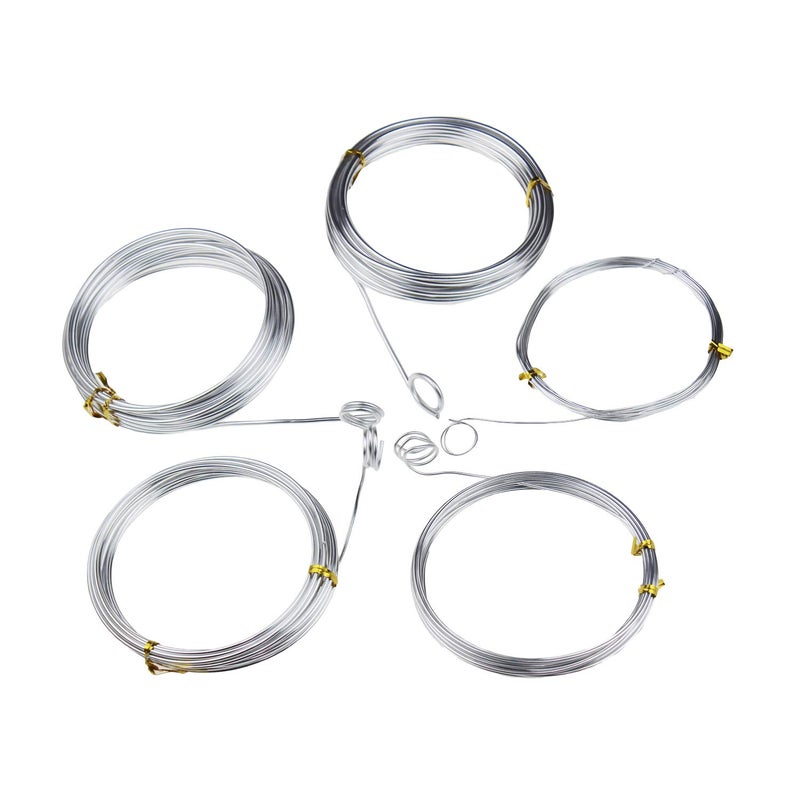 Goodma Silver Aluminum Craft Wire, 5 Assorted Sizes (1 mm, 1.5 mm, 2 mm, 2.5 mm and 3 mm in Thickness) Aluminum Wire Rolls for DIY Sculpture and Crafts, Each Roll 16.4 Feets / 5 Meters Length - Image 3