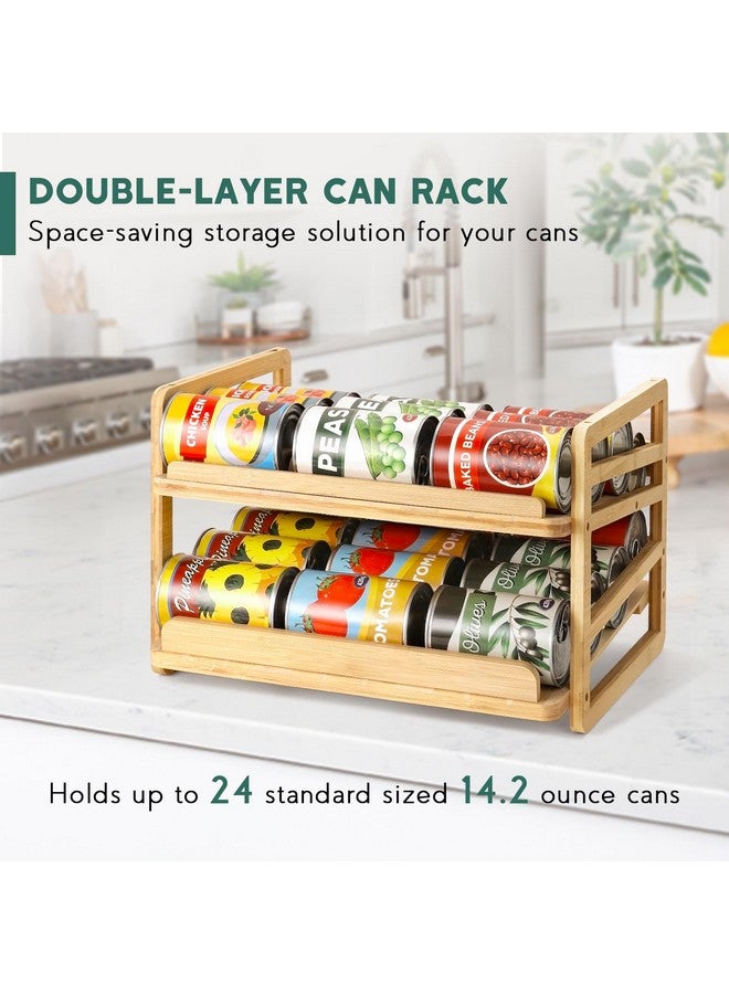 Yumkfoi Yumkfoi Rolling Bamboo Can Organizer Rack, Stackable Double-Layer Can Organizers and Storage For Pantry, Canned Goods Holder Dispenser For Countertop Kitchen Cabinet or Pantry Shelf  - Image 3