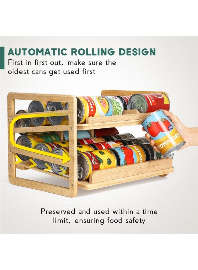 Yumkfoi Yumkfoi Rolling Bamboo Can Organizer Rack, Stackable Double-Layer Can Organizers and Storage For Pantry, Canned Goods Holder Dispenser For Countertop Kitchen Cabinet or Pantry Shelf  - Image 4
