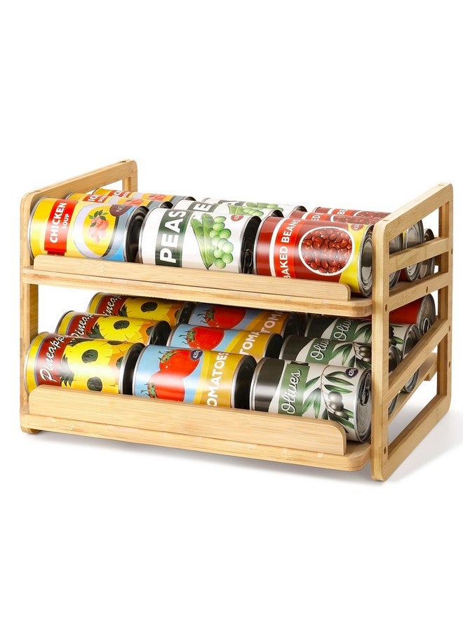 Yumkfoi Yumkfoi Rolling Bamboo Can Organizer Rack, Stackable Double-Layer Can Organizers and Storage For Pantry, Canned Goods Holder Dispenser For Countertop Kitchen Cabinet or Pantry Shelf  - Image 1