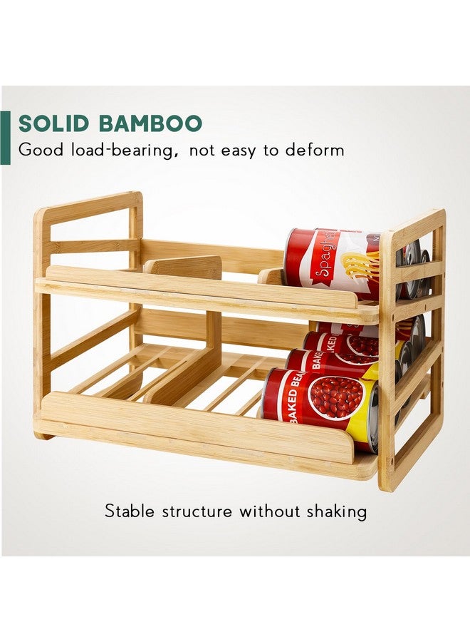 Yumkfoi Yumkfoi Rolling Bamboo Can Organizer Rack, Stackable Double-Layer Can Organizers and Storage For Pantry, Canned Goods Holder Dispenser For Countertop Kitchen Cabinet or Pantry Shelf  - Image 2