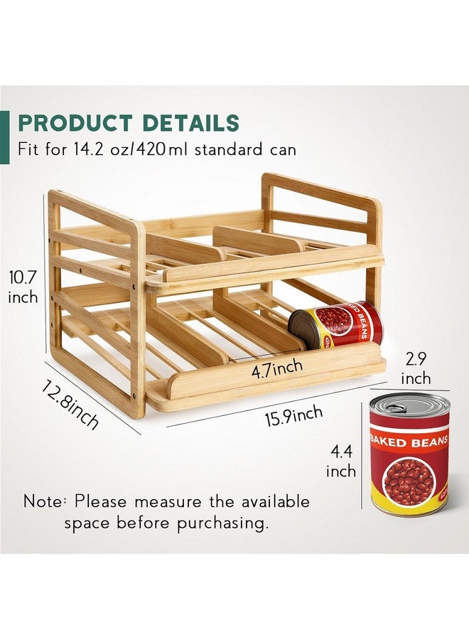 Yumkfoi Yumkfoi Rolling Bamboo Can Organizer Rack, Stackable Double-Layer Can Organizers and Storage For Pantry, Canned Goods Holder Dispenser For Countertop Kitchen Cabinet or Pantry Shelf  - Image 5