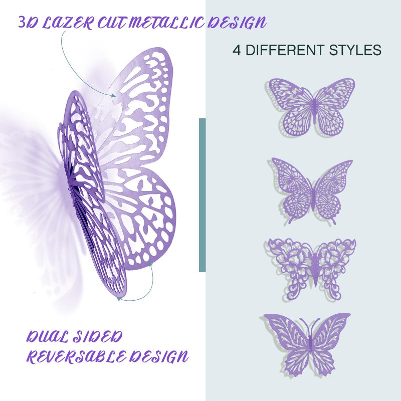 XUNXMAS 3D Gold Gold Butterfly Wall Decor 48pcs 3 أحجام 4 أنماط زخارف الحفلات الزخارف الكعكة ديكورات قابلة للإزالة. - Image 3